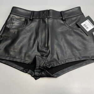 Norma Kamali Women’s High‑Waist Faux Leather Shorts Size M (US 6) – Jet Black
